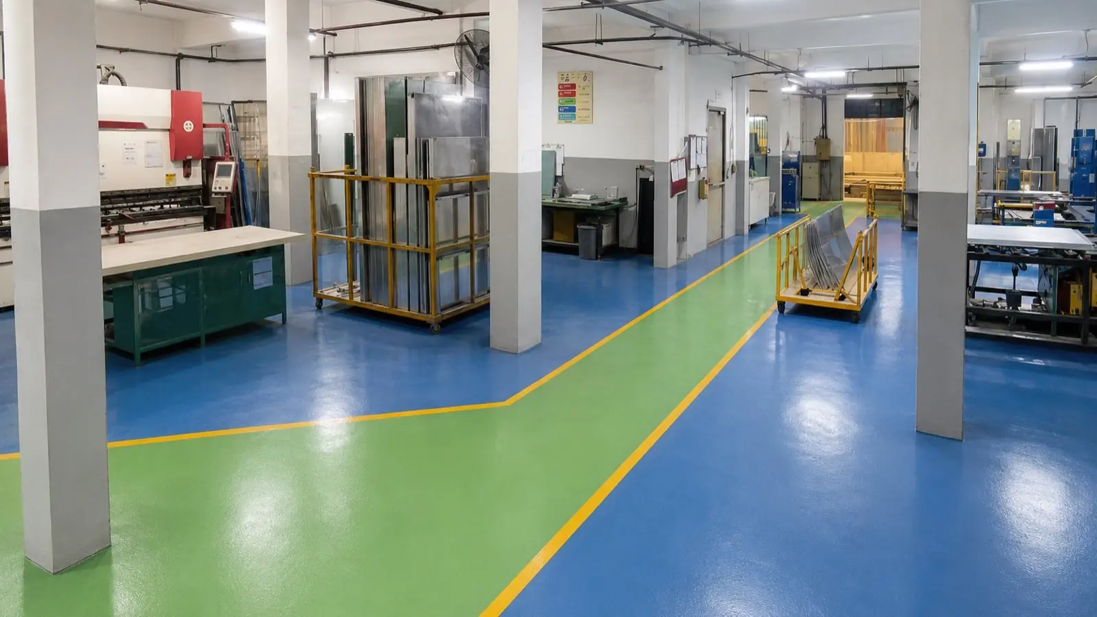 Manufacturing facility floor with machinery and equipment