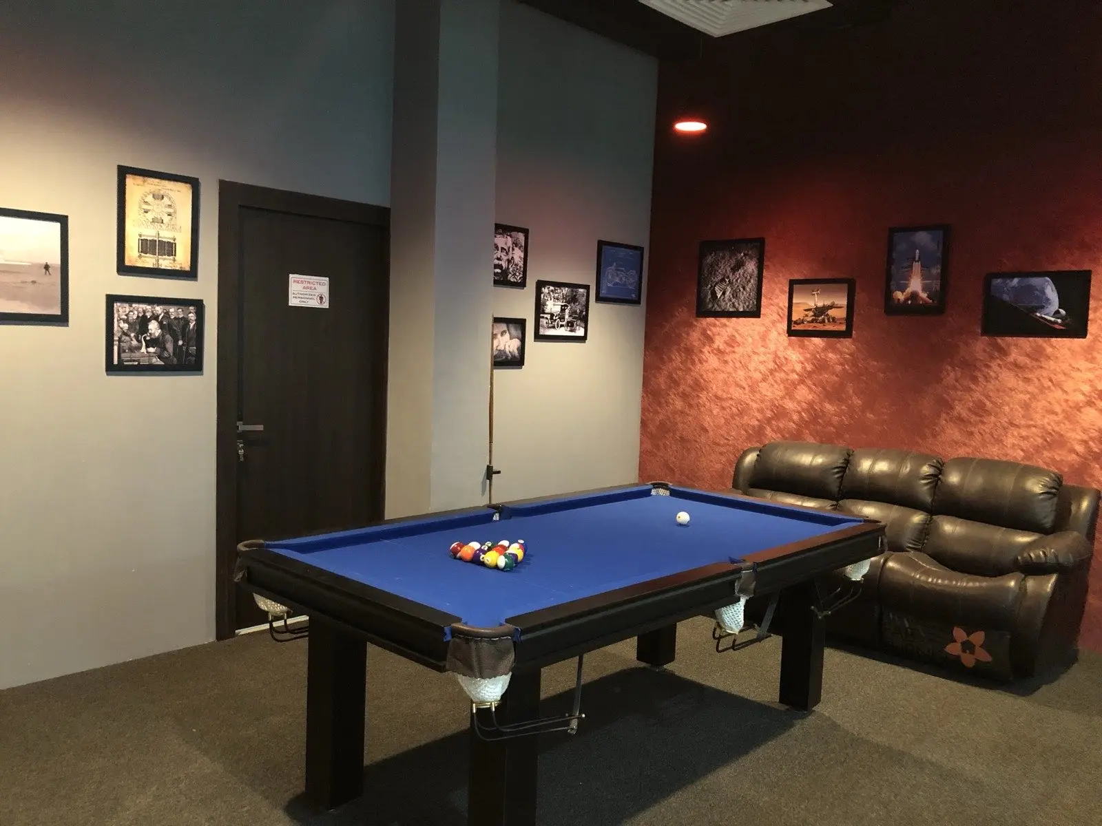 Employee recreation room with billiards table